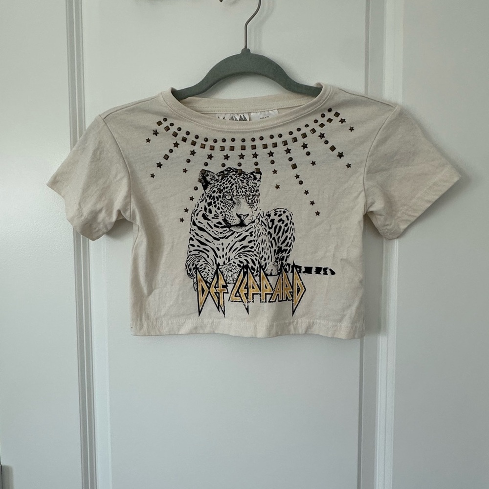 Girls Def Leppard Crop Top T Shirt  Leopard Graphic